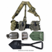 LC-2 web gear shown with optional Ames shovel, green carrier, plastic canteen and issued metal cup