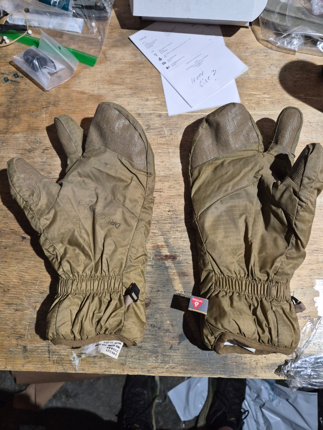 Original unedited palm photograph showing used condition, surplus ink marking, wrist clips and label.
