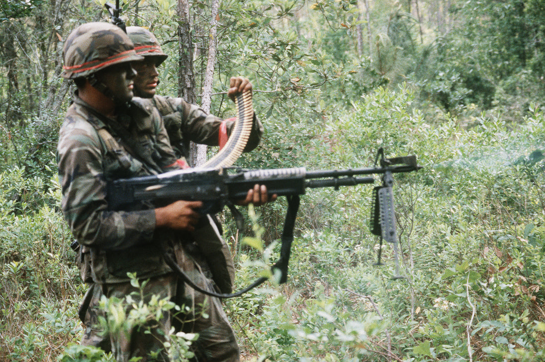Historical reference: soldiers wearing load-carrying web gear at Exercise Solid Shield 85, Fort Stewart, 30 April 1985; NARA 6401582