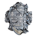 Camouflage backpack with 'US' logo on a white background