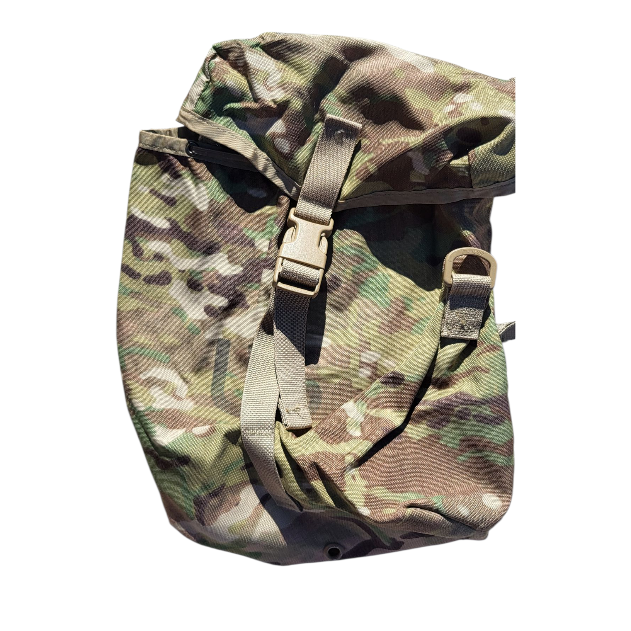 Multicam sustainment pouch with MOLLE webbing on white background")