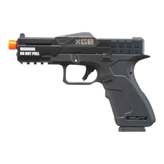 Black toy gun with 'XCSOURCE' branding on a white background