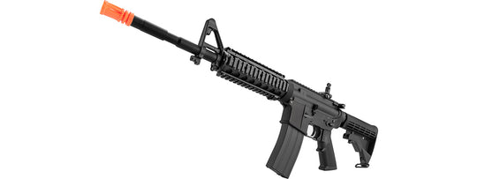 MWS Black airsoft rifle with orange tip on a white background