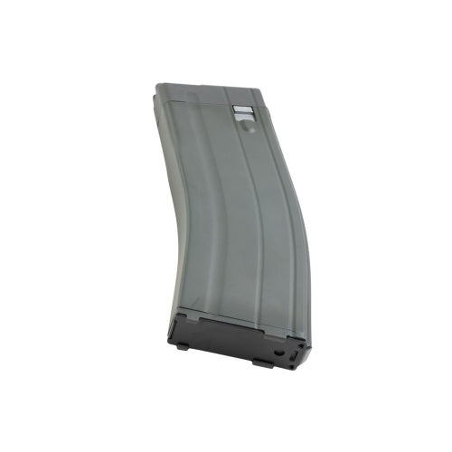 Gray rifle magazine on a white background