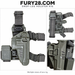 Fury28 collage showing front, rear and condition detail of one foliage green BLACKHAWK holster rig.