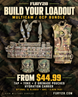 Fury28 Build Your Loadout flyer: MultiCam/OCP TAP with yoke, two grenade pouches and hydration carrier, from $44.99; bladder and knee/elbow pads optional.
