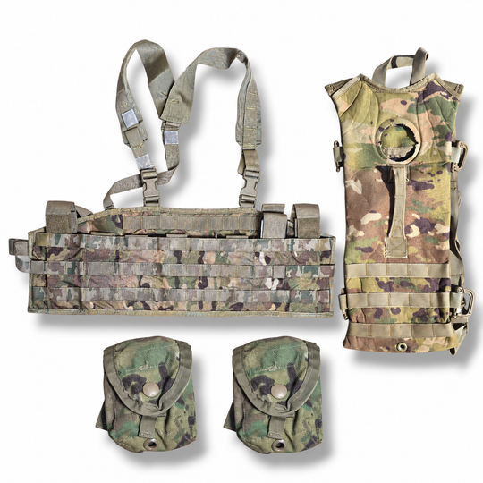 Core MultiCam/OCP bundle: TAP panel with yoke, two grenade pouches, and one hydration carrier; bladder not shown