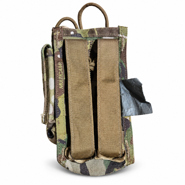 Rear of Paraclete PCHC03D radio pouch showing two woven attachment straps and retention cord