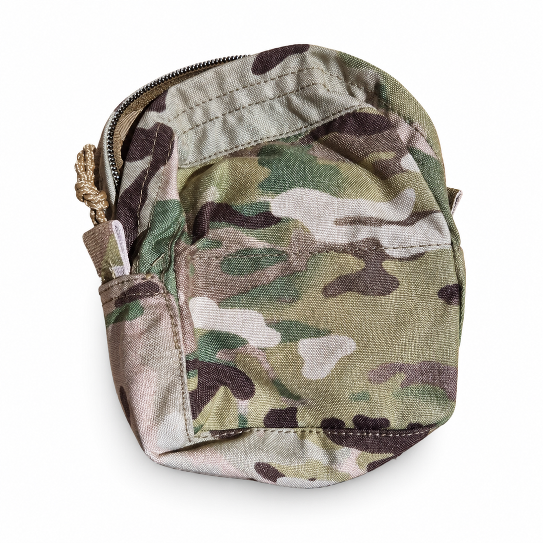 Used Persistent Systems camouflage pouch with its zipper partly open