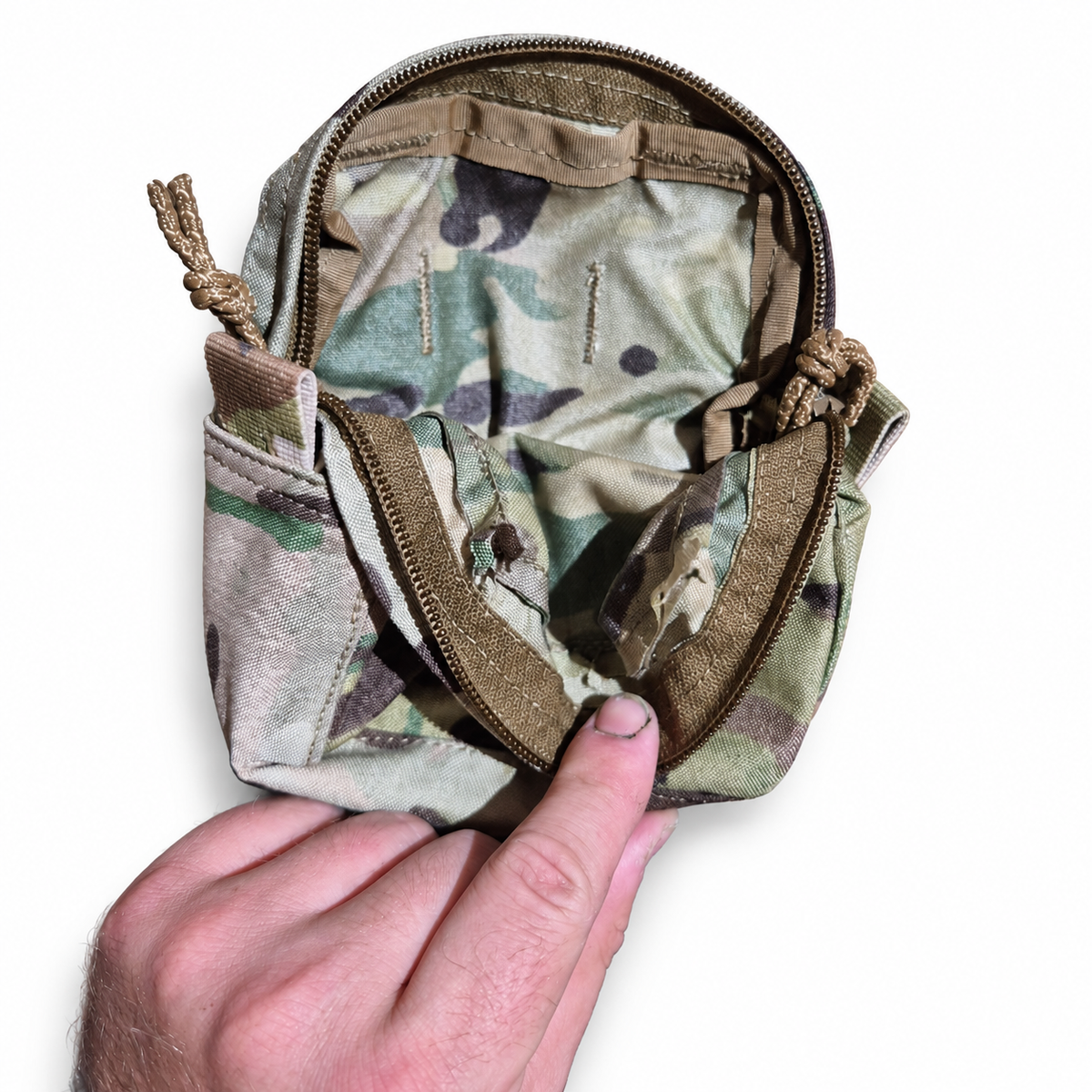 Empty Persistent Systems Dual PTT System pouch held open to show interior keepers and hook-and-loop