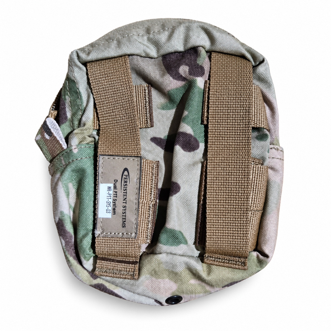 Persistent Systems Dual PTT System pouch rear straps and original WR-PTT-SYS-03 kit-reference label