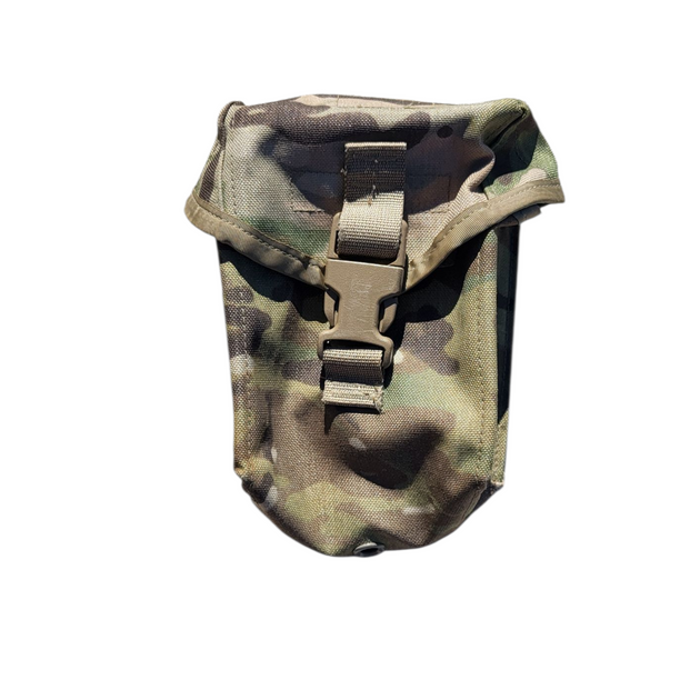Camouflage pouch with a buckle on a white background