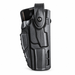 Assembled front view of used black Safariland holster and belt mount