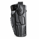 Assembled front view of used black Safariland holster and belt mount