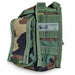 Left-side Safariland woodland ELCS pouch with original label detail and rear attachment webbing