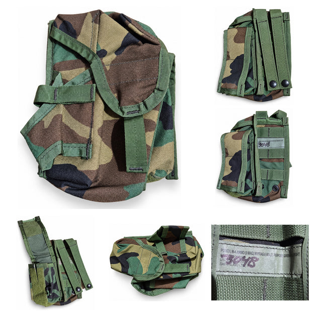 Safariland SPEAR ELCS woodland pouch collage with front, rear, open-flap, side and original label views