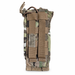 Rear of TYR CM152 MultiCam radio pouch showing two MOLLE attachment straps and visible wear at lower binding